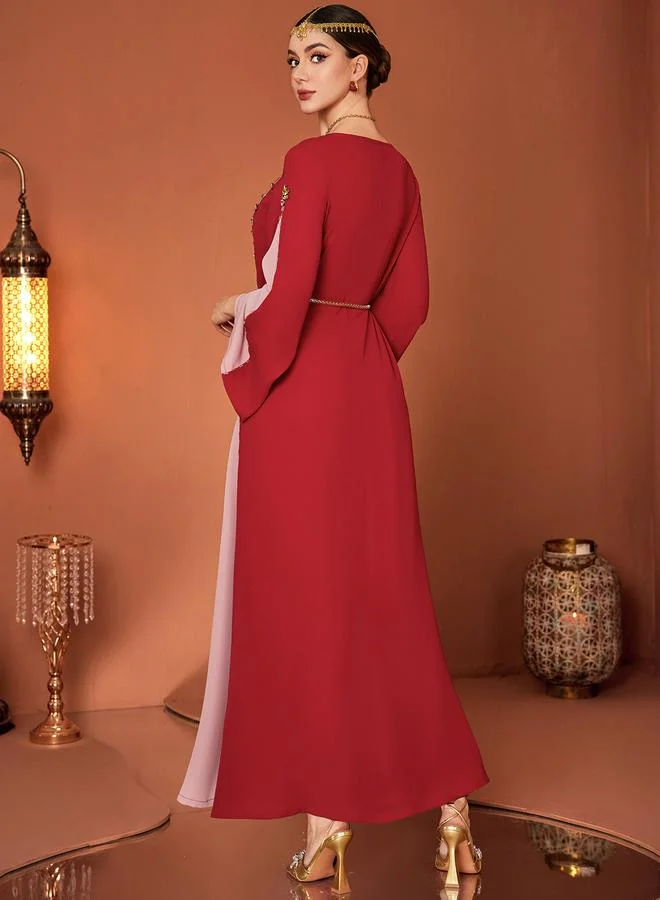 Take Two Women Rhinestone Embellished Golden Patch Detail Jalabiya